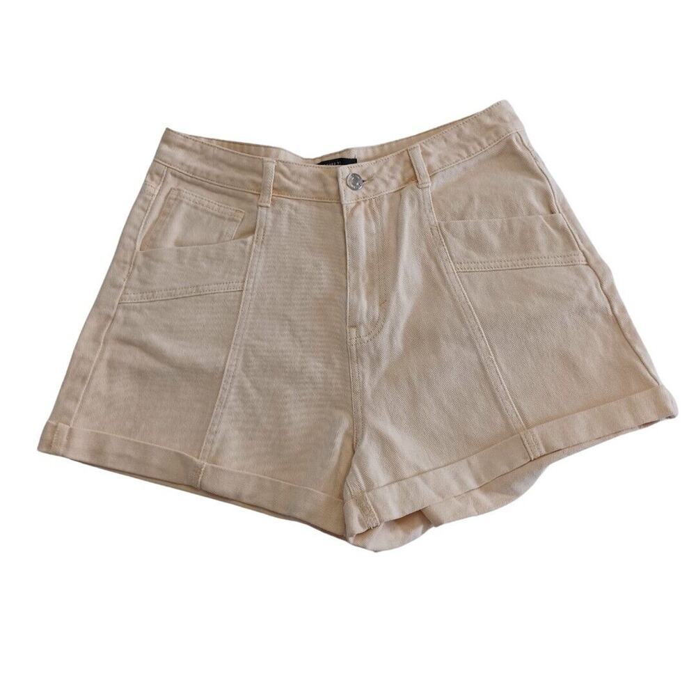Forever 21 High Rise Cuffed Denim Shorts Junior’s Size Large Khaki Cotton NEW